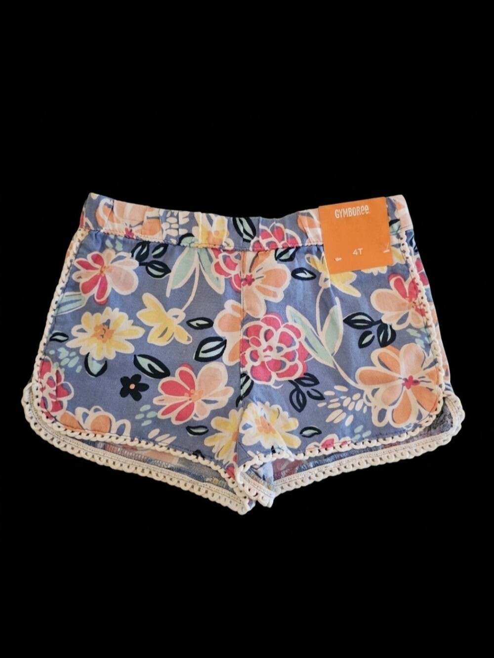 Adorable Gymboree Girl's Floral Pull-on Cotton Sun ShortsTropical Sz 4T- Blue